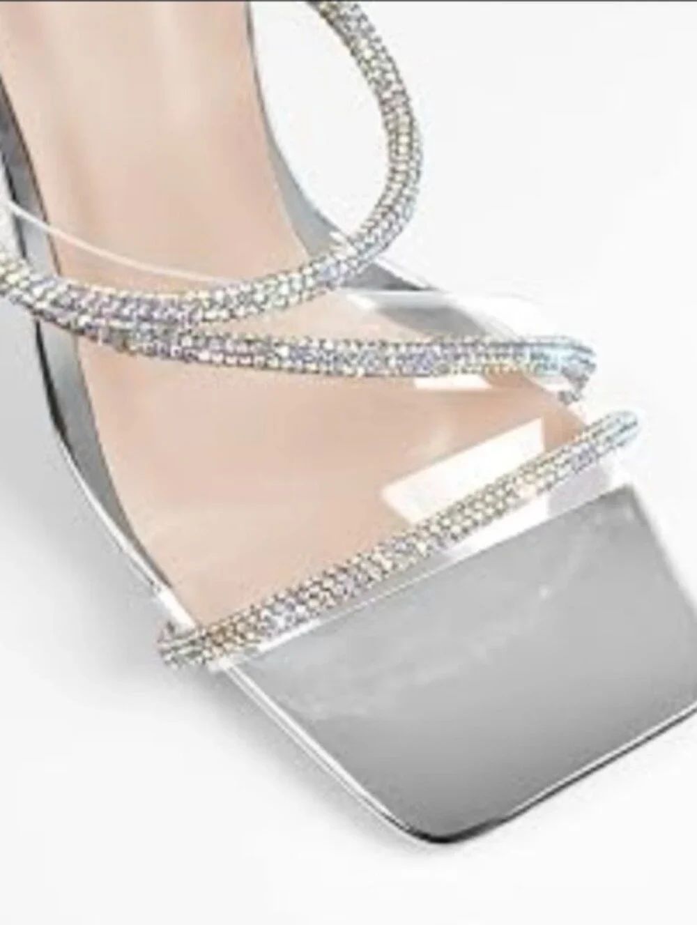BRAND NEW WILD DIVA RHINESSTONE DESIGN STRAP BLOCK-HEEL SQUARE TOE SANDAL